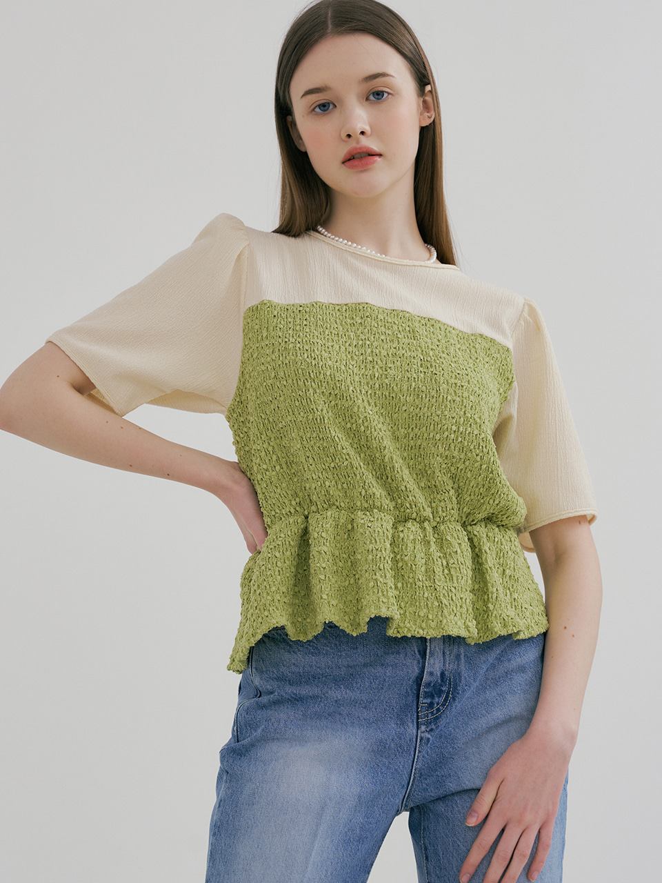 monts 1479 coloration peplum blouse (green)