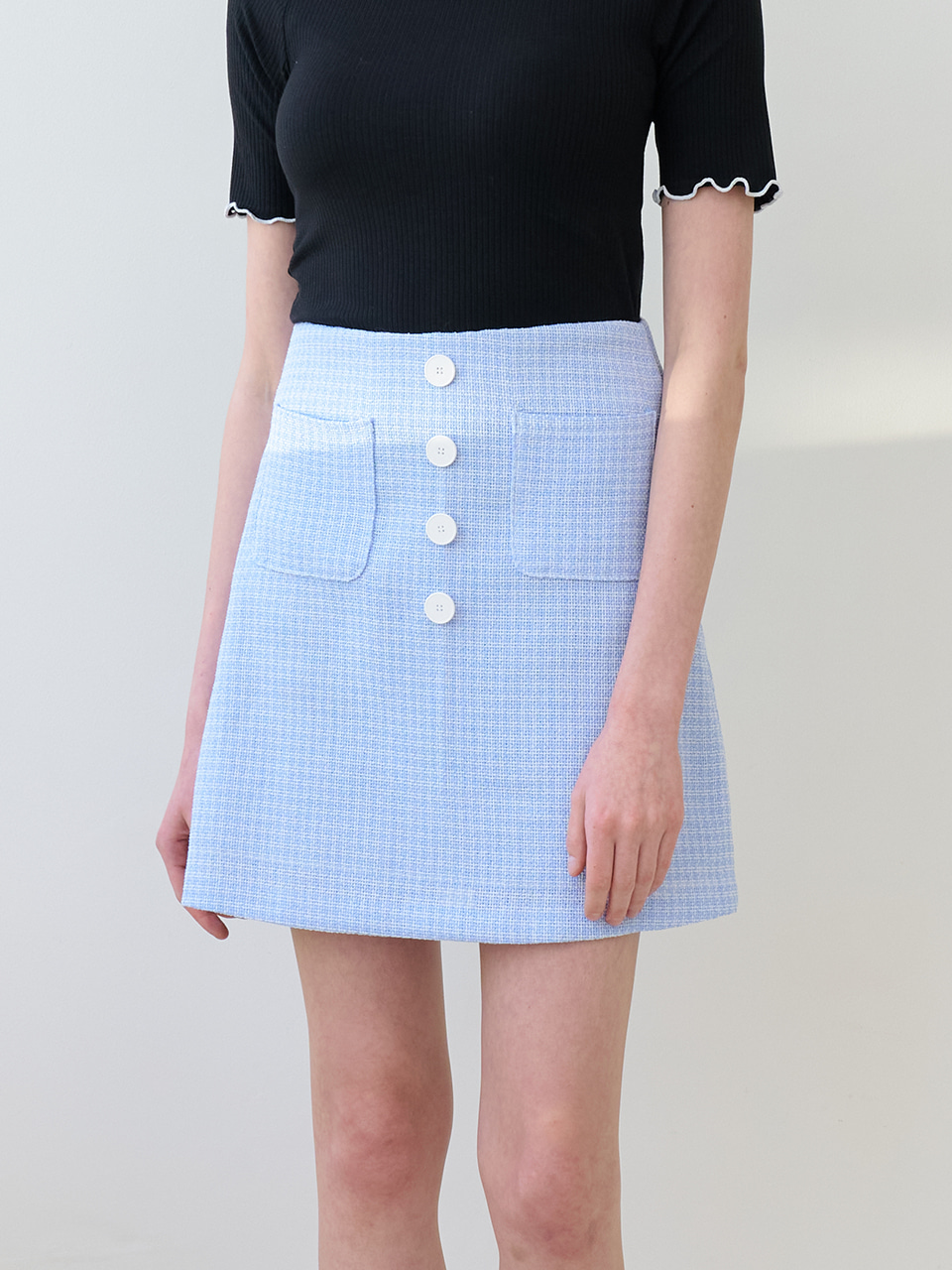 monts 1274 tweed mini skirt (sky blue)