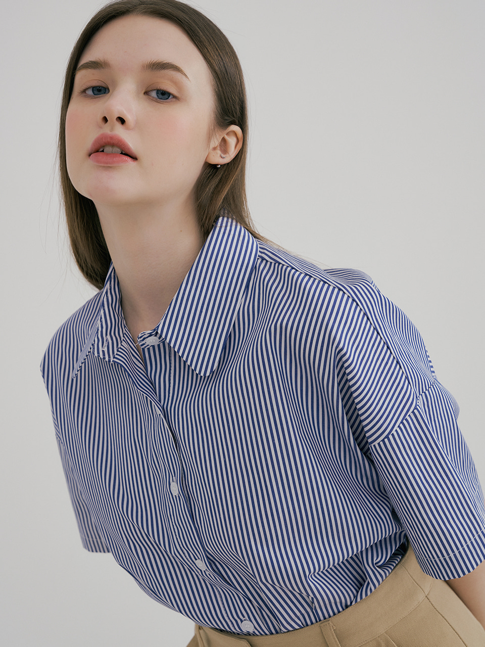 monts 1477 stripe oversized short sleeve shirt (blue)