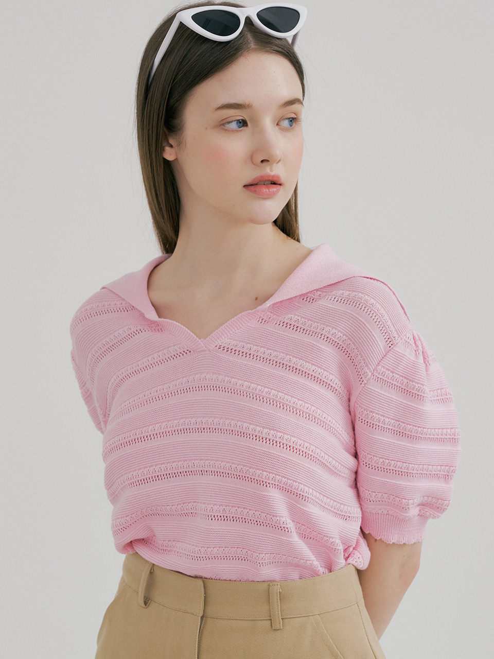 monts 1463 crochet collar knit (pink)