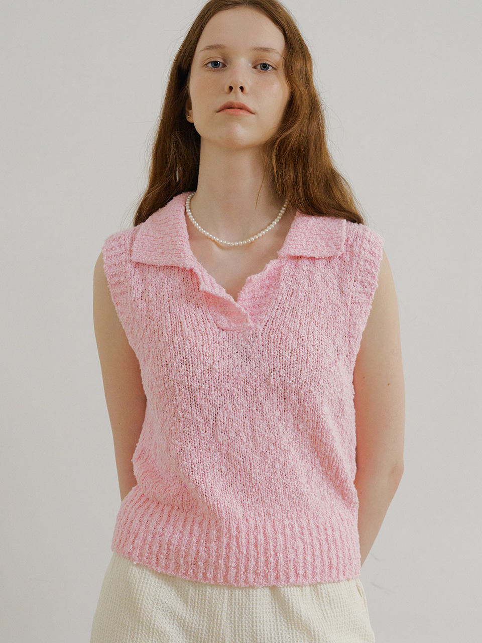 monts 1498 popcorn sleeveless knit top (pink)