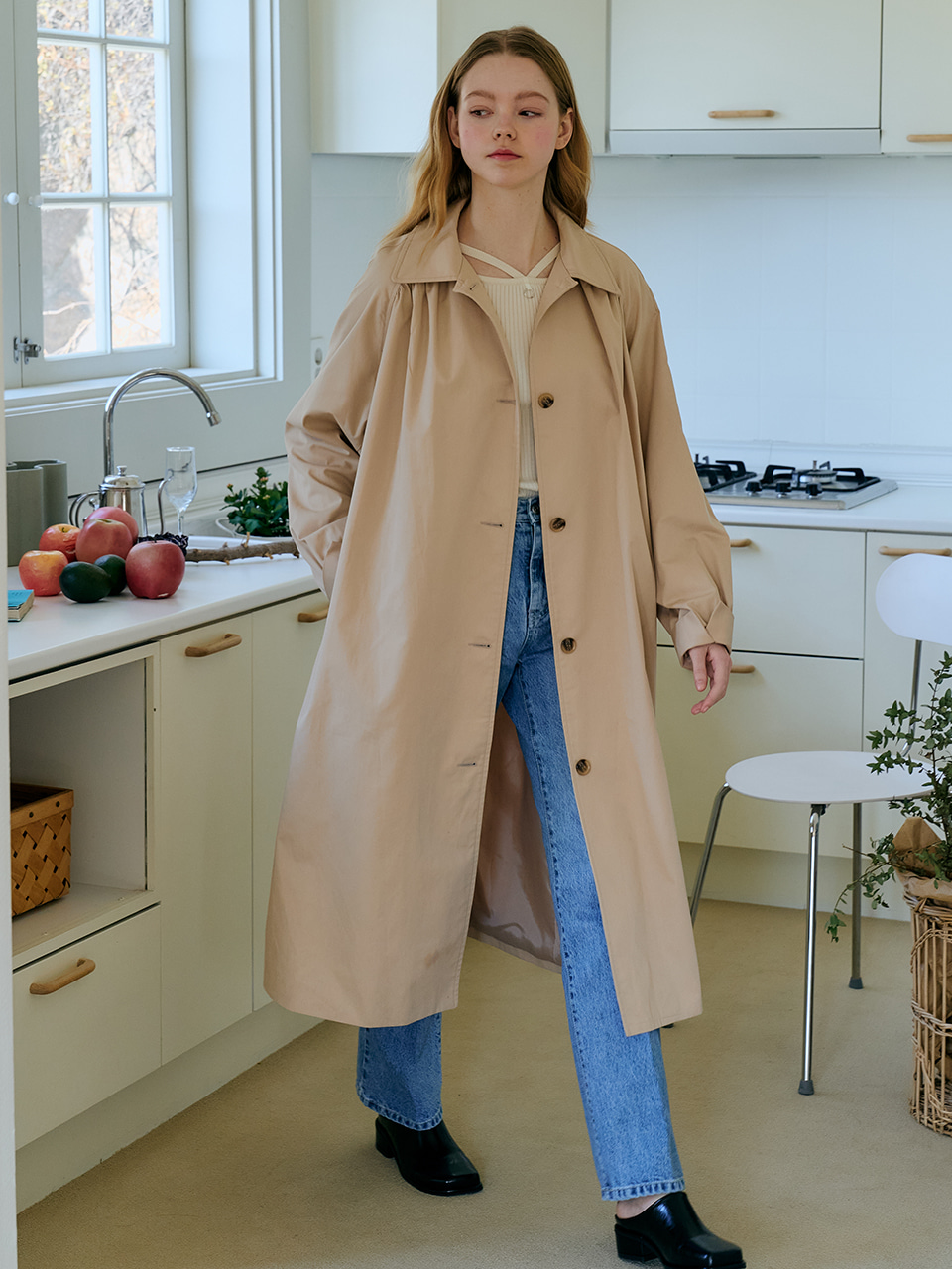 monts 1455 shirring long trench coat (beige)